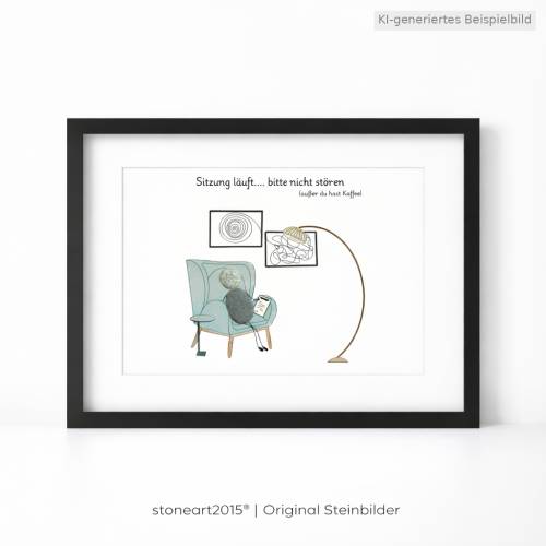 Steinbild · Sitzung läuft – Geschenk für Psychotherapie mit Humor