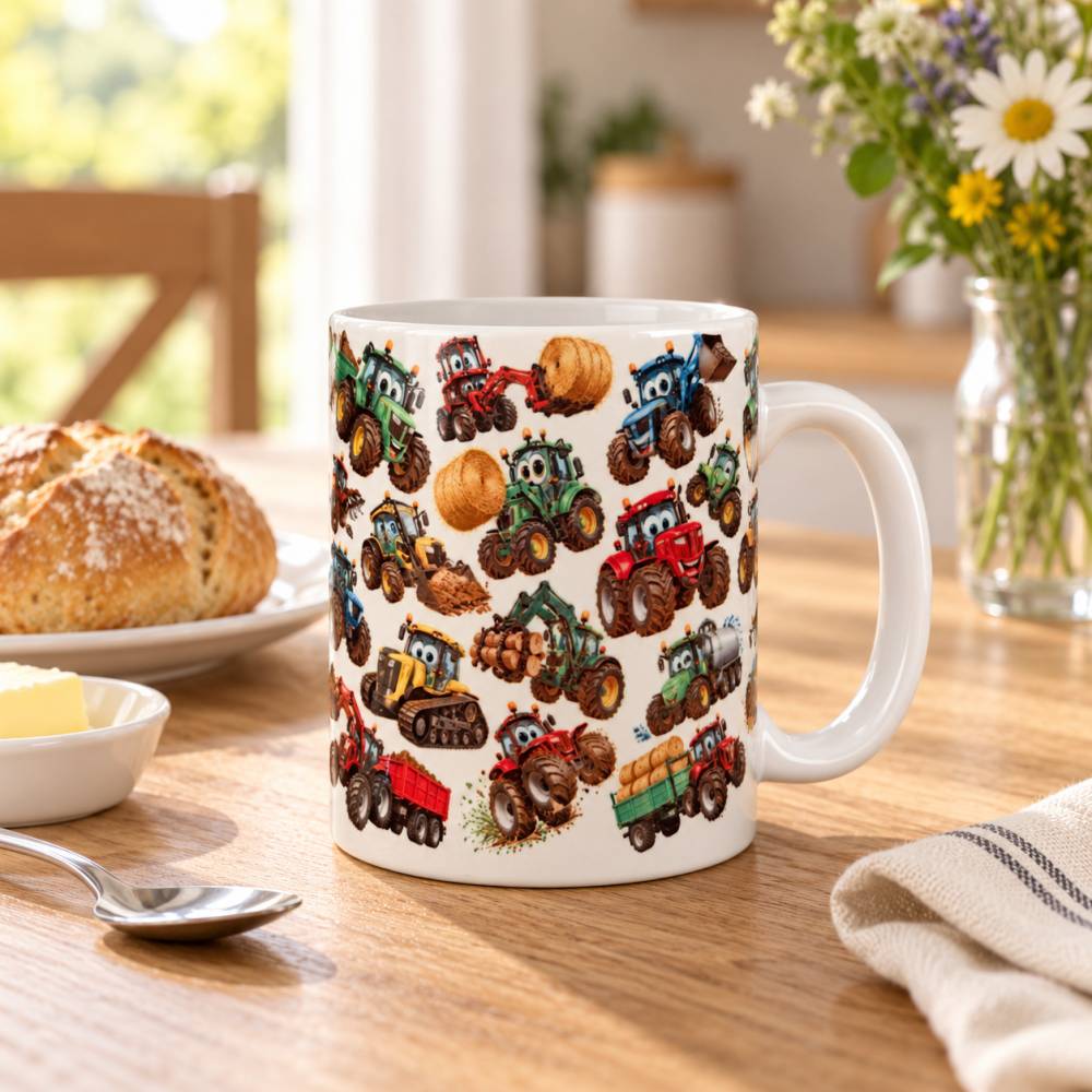 Traktor-Tasse 325 ml – bunte Trecker & Bagger