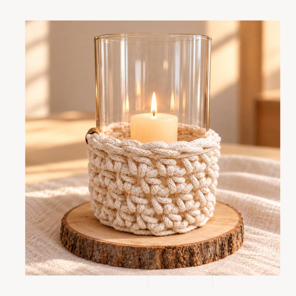 Windlicht gehäkelt | Hygge Deko | Landhausstil Deko | Windlicht Glas | Deko Weihnachten | Geschenk für Weihnachten