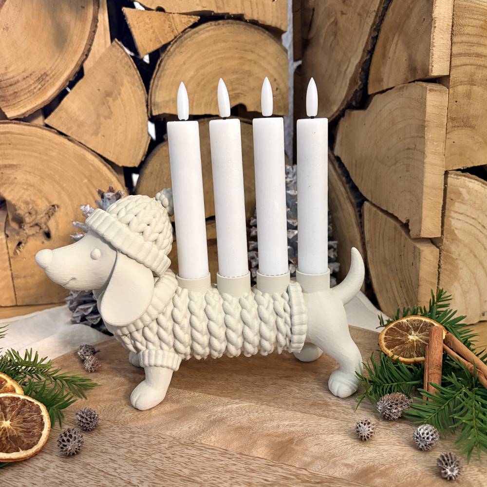 Deko zu Weihnachten, Idee Adventskranz, Dackel Adventskranz, Ausgefallen Adventskranz Trend, Tischdeko für Weihnachten