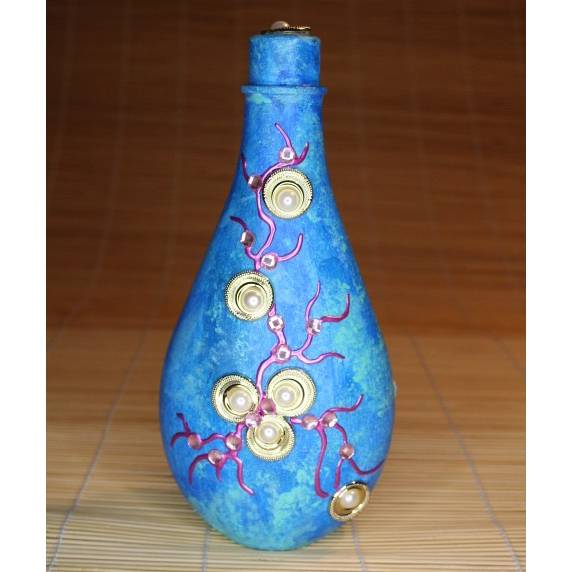 Dekoflasche Wohndekoration SCHMETTERLING TÜRKIS Upcycling Flasche Flaschenkunst Dekoration Collage Deko Kunst