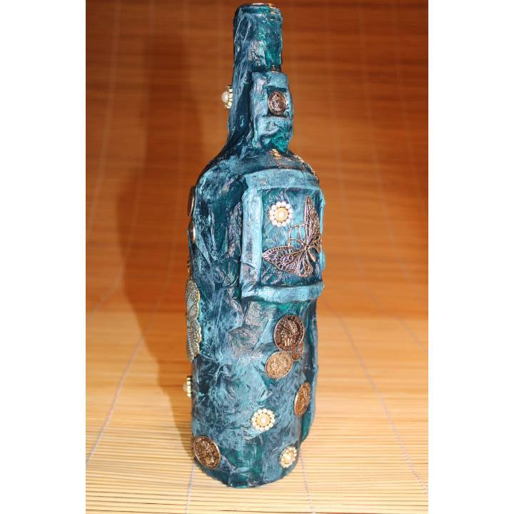 Dekoflasche Wohndekoration SCHMETTERLINGE & PERLEN Upcycling Flasche Flaschenkunst Dekoration Collage Deko Kunst