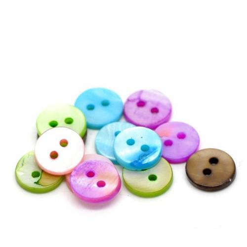 100  Knöpfe, Perlmutt, Perlmuttknöpfe, 11,50mm, bunt, 2 Loch,  21235