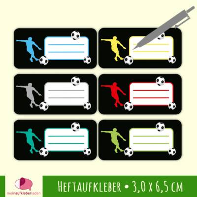 24 Heftaufkleber | Fußballspieler - Schulaufkleber zum selbstbeschriften - 3,0 x 6,5 cm