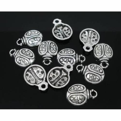 10 Anhänger, Marienkäfer, Käfer, Glückskäfer, Glück, silber, Vintage-Stil, charm, charms, Schmuckanhänger,  05570