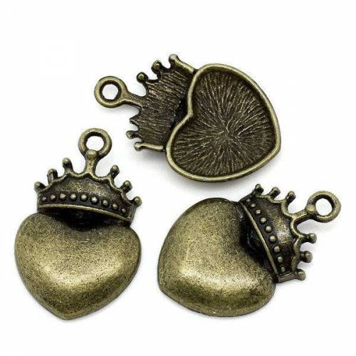 2  Anhänger, Herz mit Krone, Vintage-Stil, antik, bronze, König, Königin, charm, charms, 10416