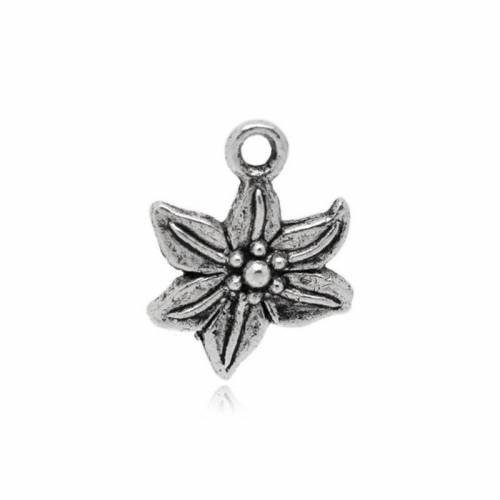5 oder 50 Anhänger,  Blume, Charm, Vintage-Stil, Blumen, silber, antiksilber, Schmuckanhänger,Edelweiss, 02071