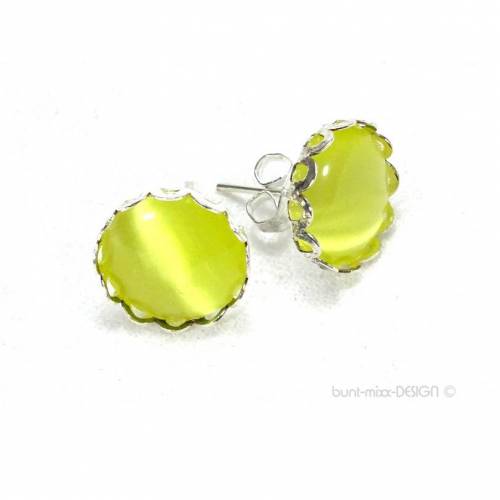 Ohrstecker Cateye Glas Cabochon, Fassung silberfarben, 12mm Cabo Ohrschmuck, Geschenk für sie, BuntMixxDESIGN