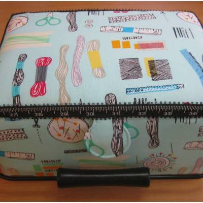 Nähkorb in  Leinenoptik mit Nähzubehör Motiv , türkis/bunt  ( 1 Stück/39,95 €)