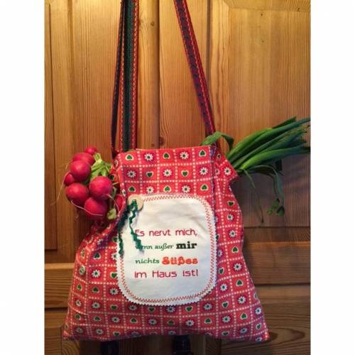 Bestickter Shopper Einkaufsbeutel, Einkaufstasche, genäht aus einem vintage Kissenbezug