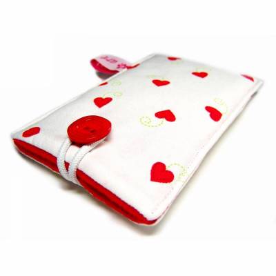 Handyhülle Handytasche Smartphonehülle Herzchen rot weiß, Maßanfertigung bis max. 6,9" Smartphones