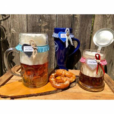 Personalisiertes Maßkrug-Strumpfband mit Karorüsche & Filzherz – Wiesn Krugband
