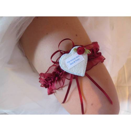 Strumpfband, Braut-Strumpfband, Hochzeitsstrumpfband, weinrot, Braut, Hochzeit, Wunschtext