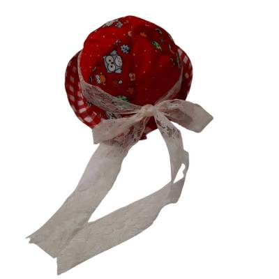 Kinder Sonnenhut feine Dame, rot mit Eulen Motiv, Größe 47, Baumwolle