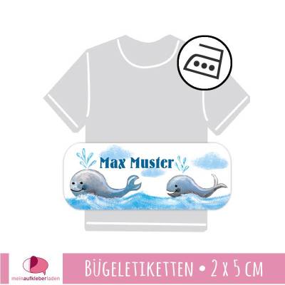 52 permanent Bügeletiketten | Wale - 2  x 5 cm 