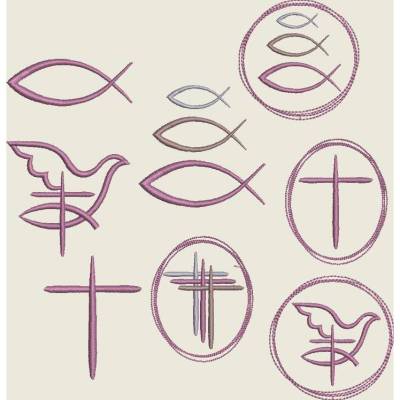 Stickdatei  Kirche Taufe Gotteslob Kommunion 509 Kleine Motive / Puschen Fisch