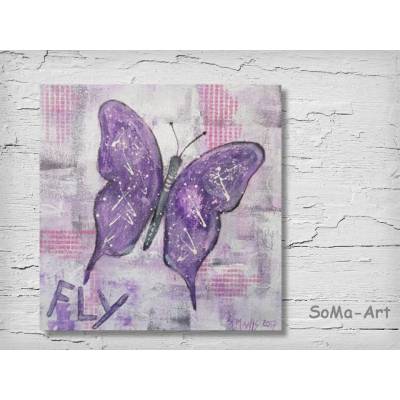 Acrylbilder  ** Fly **, Schmetterling, Dekoration, Wandbild, SoMa-Art