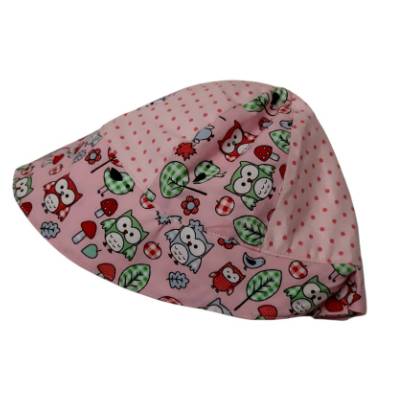 Mädchen Sonnenhut "feine Dame" Gr. 48-50 – Kinder Sonnenmütze rosa mit Eulen, 100% Baumwolle