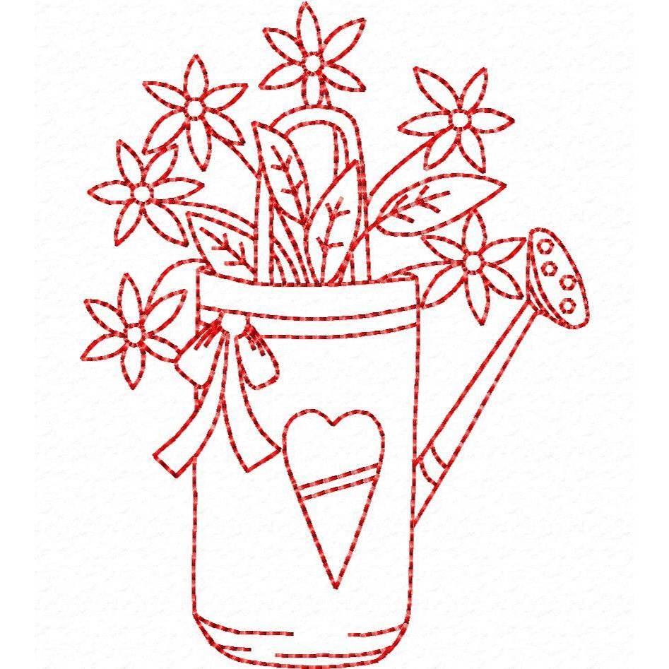 Stickdatei Gieskanne Redwork 10x10 Bild 3