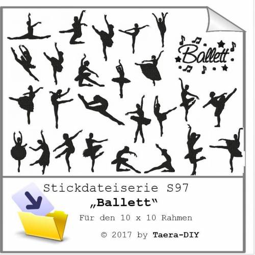 Stickdatei Serie Ballett Tanz S97 Tänzerin Scherenschnitt