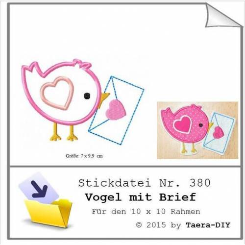Stickdatei Vogel mit Brief Nr. 380 Brieftaube