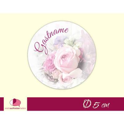 Hochzeitsaufkleber | Blumenstrauß  rosa - personalisierbar mit Gastname