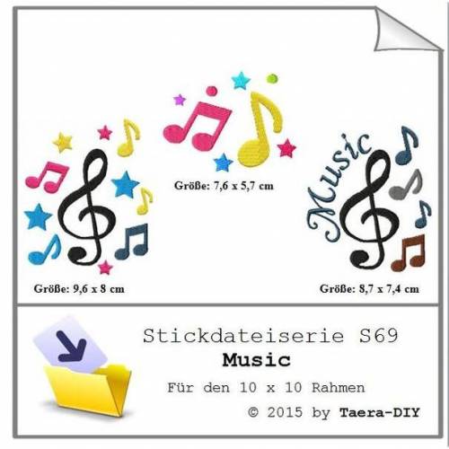 Stickdatei Serie Stickmuster  Music S69 Noten Musik Notenschlüssel
