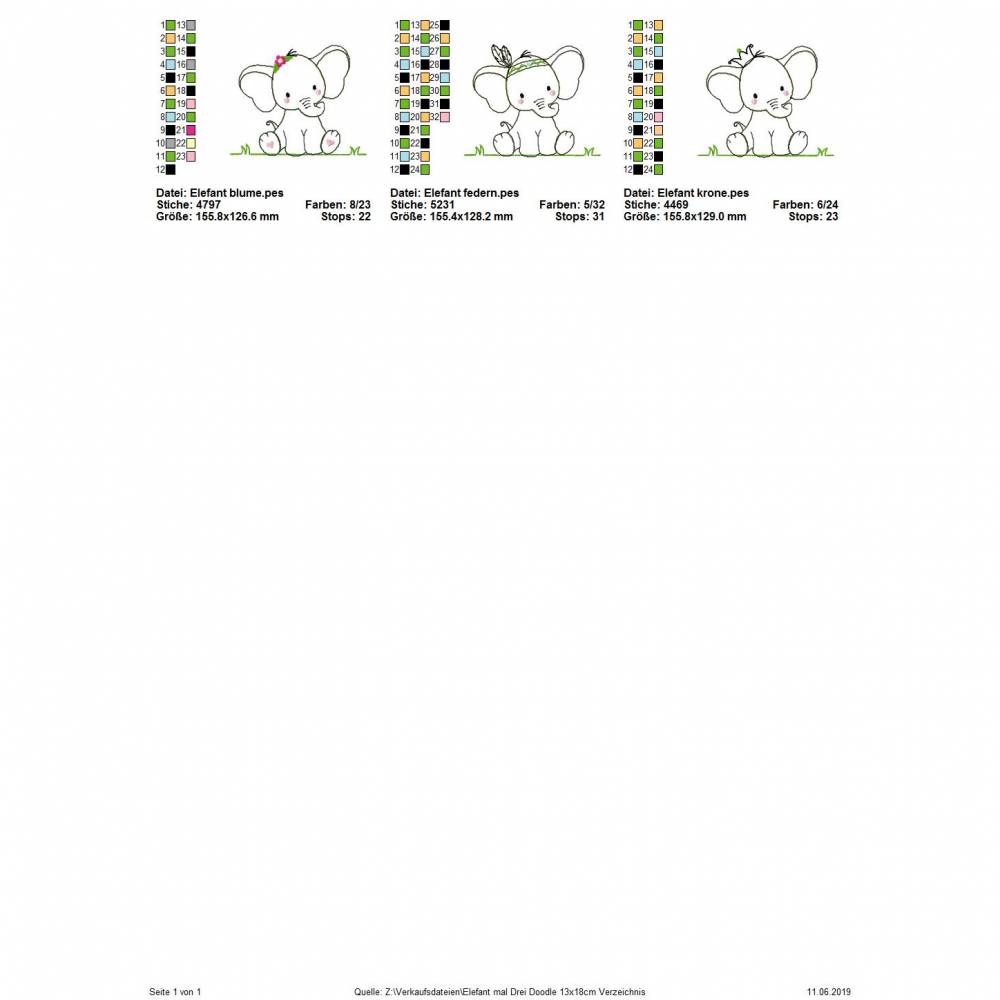 Stickdatei 3x Elefanten Doodle 13x18cm,Stickdatei, digitale Stickdatei,Stickdateien Indianer Bild 2