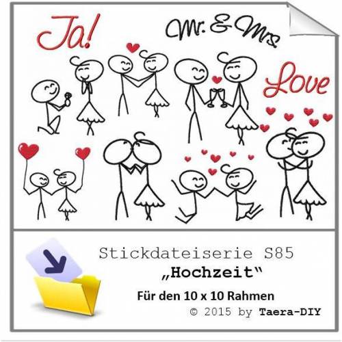 Stickdatei  Stickmuster Hochzeit S85 Strichmännchen
