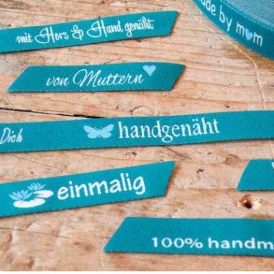 Unikat Webband Handgemacht türkis Label/Etikett