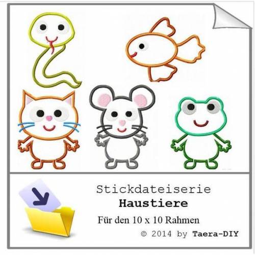 Stickdatei serie Haustiere Schlange Fisch Katze Maus Frosch