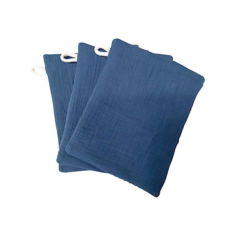 Waschlappen 3er Set aus Musselin und Waffelpique – Weich, Blau & Perfekt für Babys