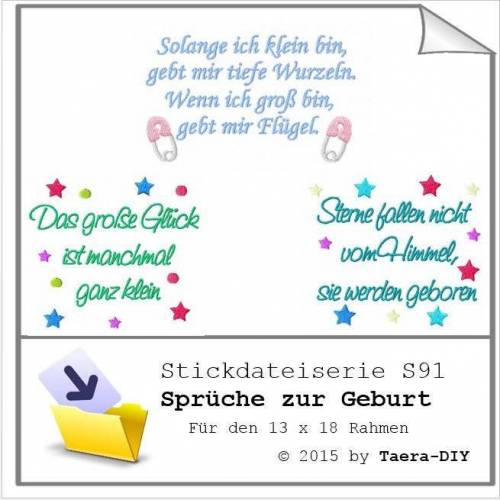 S91 - Stickdatei Sprüche zur Geburt 13 x 18 cm Rahmen