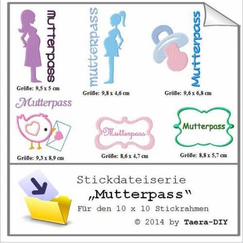 Stickdatei Serie Mutterpass Schwangere Applikation für Mutterpasshülle