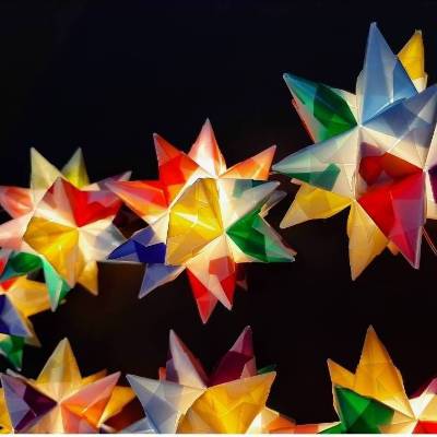  Origami Bastelset Bascetta 10 Sterne transparent/bunt 5,0 cm x 5,0 cm