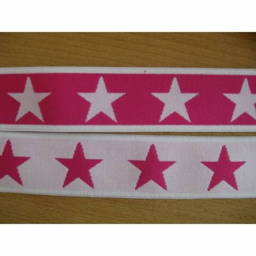 1 m Gummiband Taillenband Elastic Sterne Doubleface  rosa/pink 40mm Oeko-Tex Standard 100 (1m/2,50 €)