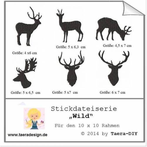 Stickdatei Serie Wild S50 Rehe Rehbock Hirsch Geweih