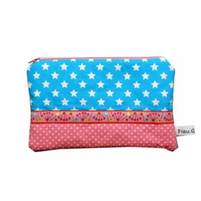 Mäppchen Täschchen Sterne türkis rosa handmade Etui Punkte
