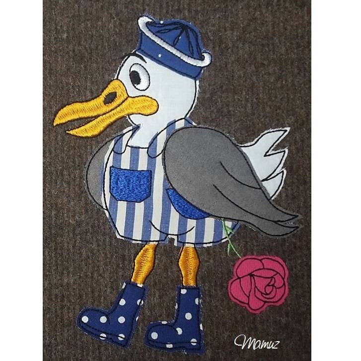 Möwe Gustav der Rosenkavalier, Doodle / Stickdatei - Größen 199,5 x 144,8mm + 178,6 x 129,6mm Bild 1