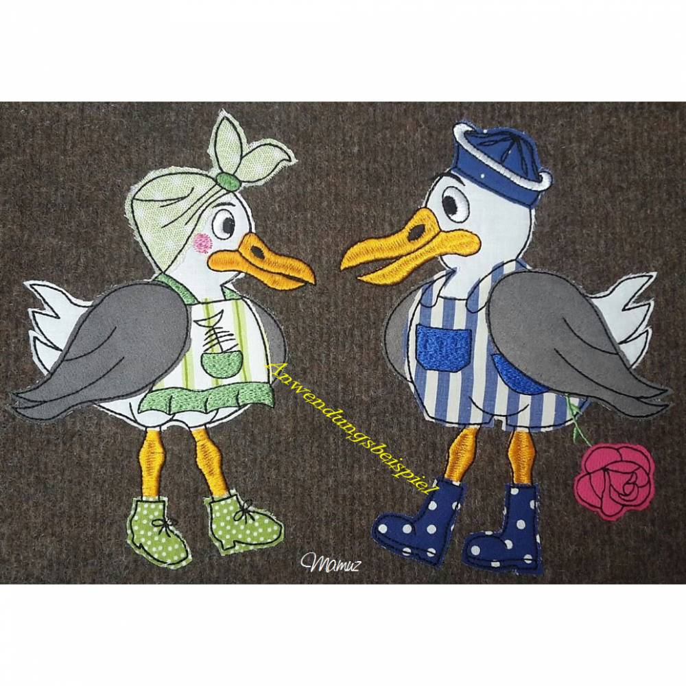 Möwe Gustav der Rosenkavalier, Doodle / Stickdatei - Größen 199,5 x 144,8mm + 178,6 x 129,6mm Bild 2