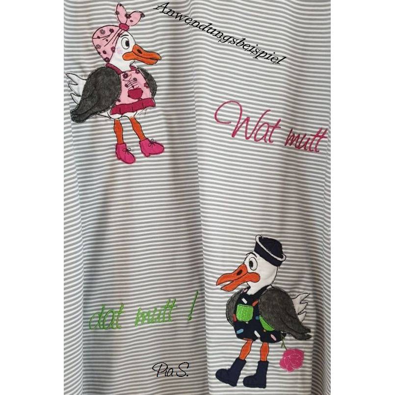 Möwe Gustav der Rosenkavalier, Doodle / Stickdatei - Größen 199,5 x 144,8mm + 178,6 x 129,6mm Bild 3
