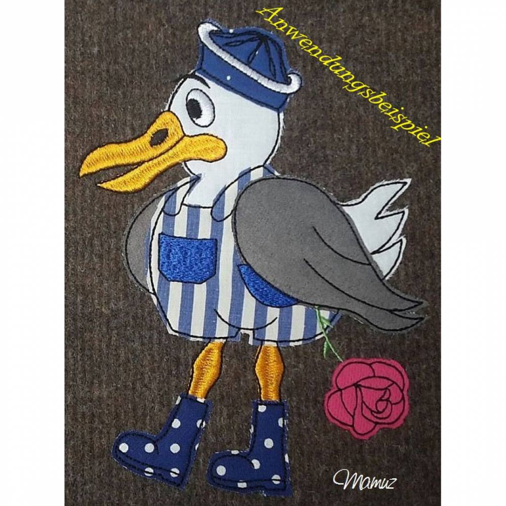 Möwe Gustav der Rosenkavalier, Doodle / Stickdatei - Größen 199,5 x 144,8mm + 178,6 x 129,6mm Bild 7