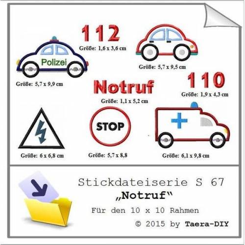 Stickdatei Serie "Notruf" S67 Feuerwehr Polizei Stopschild