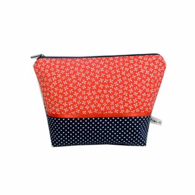 Kulturbeutel Urlaub Kosmetiktasche Punkte weiß blau rot Tasche handmade weiß Geschenkidee Ferien Reise Makeup Tabletten 