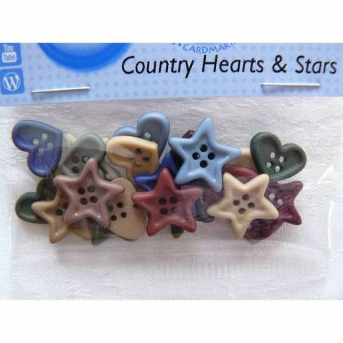 Dress it up Knöpfe    mini: Sterne + Herzen  (1 Pck.)      Country Hearts & Stars     Kinderknöpfe