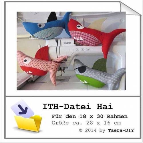 ITH  - Datei In the Hoop Hai 18 x 30 Rahmen Kuscheltier