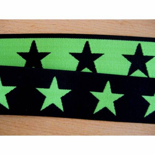 1 m Gummiband, Taillenband, Elastic, Sterne,Doubleface, schwarz/lemongrün 40mm Oeko-Tex Standard 100 (1m/2,50 €)