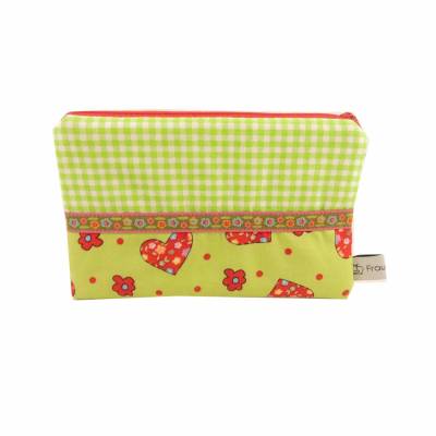 Mäppchen Täschchen grün Herz Punkte rot Karo Blume kariert Tasche Kosmetik Make up