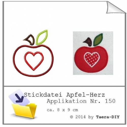Stickdatei Applikation Apfel - Herz Nr. 150