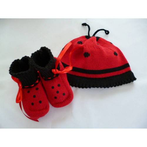 Set Babyschuhe und Babymütze "Marienkäfer"